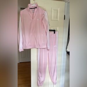 Adidas Light Pink Joggers with White Stripes